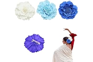 GENÉRICO Pack 3 | Clips de Pelo de Clavel para Flamenca | Flor Flamenca Pelo | Peineta Flamenca y Accesorios para la Feria de Abril | Sevillana, Boda y Fiesta | Azul turquesa, Blanco, Azul marino