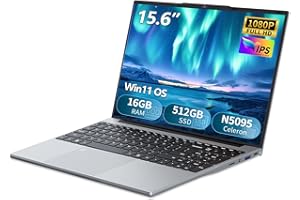 AUKABREX PC Portable Win11, 15,6 Pouces Ordinateur Portable 16Go LPDDR4 RAM 512Go SSD, Celeron N5095 CPU, Clavier Rétro-éclairé/Déverrouillage Empreinte, 180°Flip 1080P Écran Laptop, Webcam+BT4.2+USB3.0+WiFi5