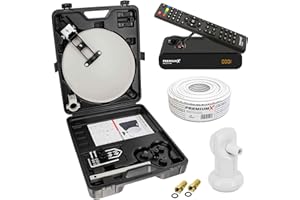 Premium X Camping SAT Anlage komplett Satelliten-Schüssel TV Receiver Single LNB 10m Kabel F-Stecker im Koffer ideales Camp Zubehör