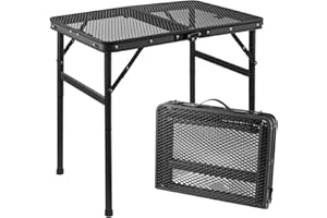 Toemics Camping Table Small Folding Table Picnic Outdoor Garden Table with Handle, Rust-Proof Mesh Tabletop, Anti-Slip Pads, Adjustable Height and Lightweight for BBQ, Fishing, RV