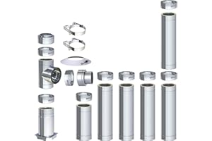 H&M DW New-Line Schornstein-Paket 6,7m Ø 120mm Edelstahl Bausatz doppelwandig 25mm Isolierung 0,5mm Wandstärke Design Aussen-Kamin Set Holz-Ofen Kamin-Einsatz