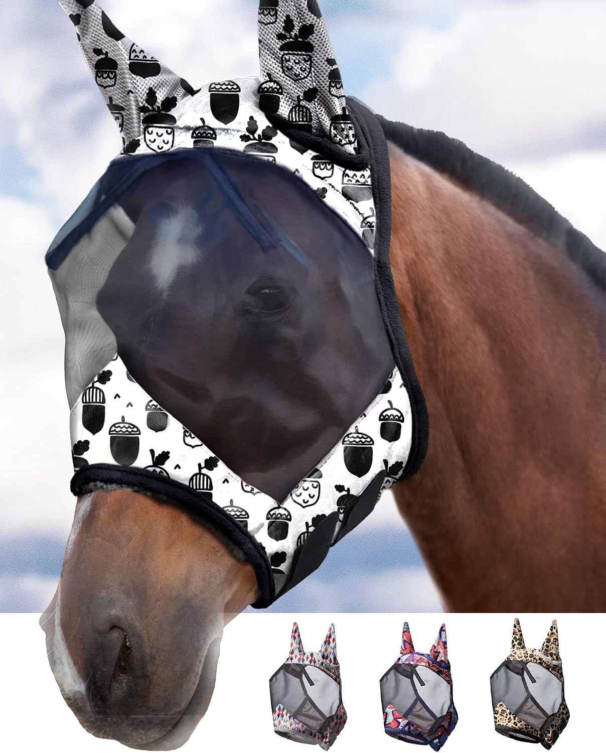Harrison Howard CareMaster Máscara de Mosca de Caballo Estándar con Orejas Protección UV para Caballo-Pino Conos (XL)