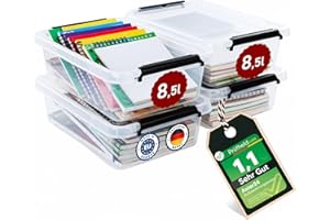 astor24 [Test SEHR GUT, NOTE 1.1] Aufbewahrungsboxen 4x 8.5 L, Aufbewahrungsbox mit Deckel, Aufbewahrung und Organisation, Organizer für Küche Büro Haushalt Schrank Schubladen [MADE IN EUROPE]