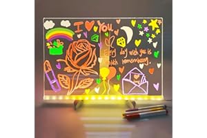 DONCIETY 2024 Notiztafel mit Farben, Acryl leuchtet auf Message Marker Note Board with Colors Zeichnungsbrett mit verstellbarem Ständer und 7 Stifte für Home Office Schule (11.8"× 7.9")