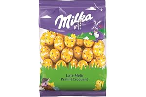 Milka - Petits Œufs en Chocolat de Pâques - Goût : Chocolat au Lait Praliné - Cœur Praliné Amandes et Noisettes - Idée Cadeau - Chocolat à Offrir - 1 Sachet 350 g