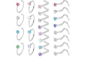Rajnard Piercing Nariz Acero Quirúrgico 24-30pcs Cristal de Colores L Forma Anillo Nariz Espiral 20G Mujeres y Niñas