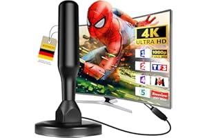 WEIMEIH Antenna TV Interna, Antenna TV Interna Amplificata Potente, Terrestre con 500 km di Ricezione con Base Magnetica, Amplificatore di Segnale Support 4K HD 1080P per HDTV Digitale Televisione