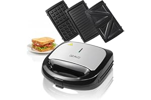 OZAVO Sandwichera 3 en 1, Gofreras eléctricas Parrilla para gofrera bocadillos hamburguesa y Panini Grill - 3 Extraíble placas, 750W