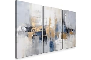 INTELIENZOS Cuadros Salon • Modernos • Lienzos decorativos • Decoración Pared • 120cm • Grande 3 piezas • Abstracto • Decoracion Dormitorios • Comedor • Oficina • Pasillo (Azul, Plateado, Dorado)