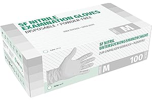 SF MEDICAL PRODUCTS GMBH SF Nitril rękawiczki jednorazowe M białe, 100 sztuk/pudełko, białe rękawiczki nitrylowe, rozciągliwe rękawiczki jednorazowe z nitrylu, bez talku, lateksu, odporne na pękanie, gumowe rękawice