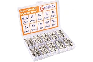 Gebildet 200st 5×20mm Snabbblås Säkring av Glasrör, Snabbt Slag Bilglas Säkringar Diverse Kit (AMP 0.5A 1A 2A 3A 4A 5A 8A 10A 15A 20A Vardera 20st)