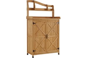 M MCombo 0439 - Tavolo per piante da giardino, resistente alle intemperie, con piano di lavoro, in legno, per giardino, balcone e terrazza, colore: naturale