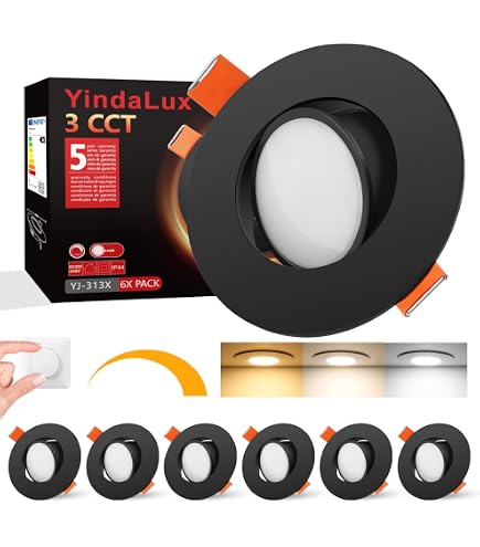 6x LED Einbaustrahler Set Rund, Schwarz, 5W, Dimmbar – Ultraflach (30mm), Schwenkbar, Für Decke & Wand