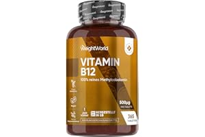 WEIGHTWORLD Vitamina B12 500 mcg, 365 Compresse Vegane, 1 Compressa al Giorno da 6mm, (1 Anno di Scorta), B12 Vitamina, Integratore Metilcobalamina Pura, Senza Magnesio Stearato né OGM, Prodotto nel Regno Unito