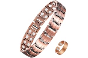 Jecanori 99.9% Copper Bracelet for Men with Ultra Strength Magnets,Effective Mens Magnetic Bracelet and Copper Ring,Adjustable Bracelet Length with Tools and Gift Box.