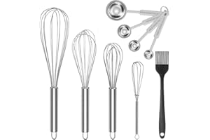 Gifort Varilla para Batir, 4 Paquete Batidor de Globo de Acero Inoxidable con 4 Cucharas Medidoras, Batidora Amasadora Manual Antiadherente para Cocina Mezclar Remover, 18/20/25/30 cm