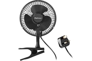 Pro Breeze 6 Inch Clip on Fan with 2 Speeds, Mains Powered, 360° Rotation, Silent with Strong Airflow, Energy Efficient - Mini Plug in, Ideal for Bed, Cot & Desk top