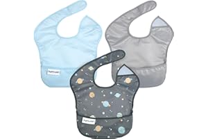 Tiny Twinkle Baby Lätzchen Mess Proof Baby Lätzchen Entwöhnung Lätzchen Wasserdicht Fütterung Lätzchen für Kleinkinder 6-24Monate Maschine waschbar und verstellbare Seite Verschluss Baby Food Lätzchen