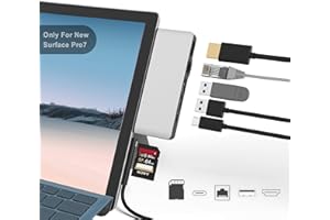 BAWANFA Surface Pro 7 stacja dokująca, 6 w 1 Surface Pro 7 4K HDMI adapter z 100 m Ethernet LAN, USB C Audio i portem danych, USB 3.0 x 2, adapter combo konwertera kart SD do Microsoft Surface Pro 7