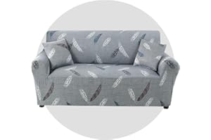 TOMMO Super stretch sofa cover Sofa Covers 1/2/3/4 Seater Sofa ProtectorNon Slip Soft Couch Sofa Cover Washable Furniture Protector Sofa Cover with 1 Pillowcase for Couch Sofa (2 Seater, Gray feathers)