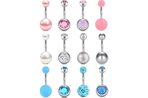 FECTAS Belly Bar Belly Button Bars 14G 10mm Navel Bars Set Stainless Steel Belly Navel Piercing Jewellery Silver Pink Blue Black