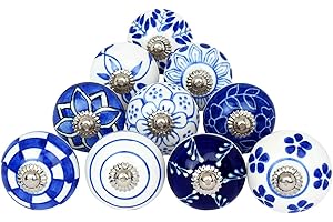 Ajuny Ceramiczne gałki kolorowe niebieskie do szafek kuchennych, szafek łazienkowych, komód, szuflad, komody, komody, ręcznie robionej ceramiki, zestaw 10 sztuk