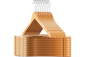 GUSKASA Grucce Appnediabiti, Grucce Legno, Naturale, Set di 30, Stampelle Armadio, per Cappotti in Legno Massiccio con Scanalatura, Antiscivolo per Giacche, Camicie, Pantaloni, Gancio Girevole a a 360°