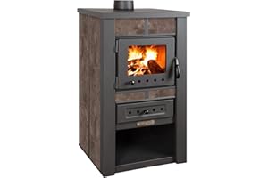 ProTermo Alpina Ceramic Mokka Kaminofen mit Schamottstein - 8 kW Heizleistung - 50 x 48 x 82 cm Holzofen mit Sichtfenster - Bauart 1