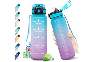 KollyKolla Borraccia 1L, con Cannuccia, Bottiglia Acqua Riutilizzabile, Bottiglia Palestra con Indicatore del Tempo, senza BPA, A Prova di Perdite, Borraccia Sport per Fitness, Studenti, Ufficio