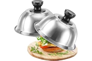 YVCVQKUC Burgerglocke 2er-Set, Edelstahl-Burgerdeckel-Set für Steaks, burger zubehör, burger box, burgerglocke edelstahl, Burgerglocken, 16 x 6,7 cm