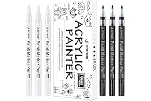 JEFFNIUB Pennarello Acrilico Nero Bianco 6 Pezzi, 0.7 Punta Fine Pennarelli Acrilici per Dipingere Sassi, Legno, Vetro, Ceramica, Tela, Tessuti Pennarelli Indelebili