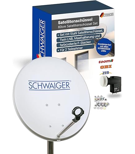 Premium X Satelliten-Komplettanlage 4 Teilnehmer 60cm Antenne Anthrazit SAT Quad LNB 50m Antennenkabel 4X HD TV Sat-Receiver
