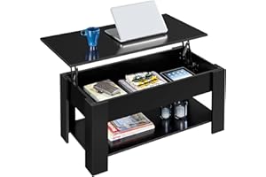 ‎YAHEETECH Yaheetech Couchtisch mit höhenverstellbarer Platte Holz Kaffeetisch Ausziehbarer Wohnzimmertisch Sofatisch für Wohnzimmer/Büro, 98 x 50 x (42-55,5) cm Schwarz