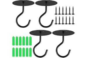 CENTS MATTER 4 Pcs Black Ceiling Hooks - Heavy Duty Wall Mounted, Screw in for Hanging Plants, Bird Feeders, Lanterns, Planters, Outdoor Decoration with Screws