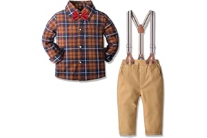 Yilaku Ensemble 4 pièces de vêtements pour petit garçon avec pantalon bretelles chemise et nœud papillon