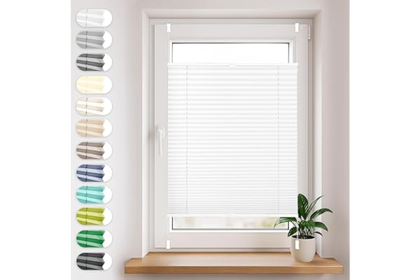 Sonello Estor Cortina plisada sin taladrar 45cm x 120cm blanco, cortina enrollable plisado cortina plisada para puerta y ventana persianas protección de la intimidad protección solar estores palisados