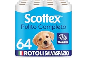 Scottex Carta Igienica, Formato Salvaspazio, Cotone, Confezione 100% Riciclabile, Fatto in Italia, 64 Rotoli