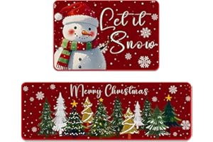 ‎SHUNFAJI Shunfaji 2 Stück Frohe Weihnachten Küchenmatte,Schneemann Bodenmatte,Winter Wohnkultur Küchenteppiche für Home Waschküche Room Floor Eingangs Fußmattendekoration,40x60 and 40x120cm