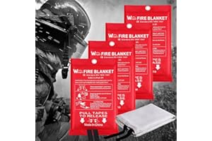 WUCGEA Manta ignífuga de fibra de emergencia - de vidrio de Seguridad Manta ignífuga diseñada para supervivencia en la Cocina, chimenea, barbacoa, garaje, automóviles, almacén de soldadura (1mx1m - 4 Piezas)