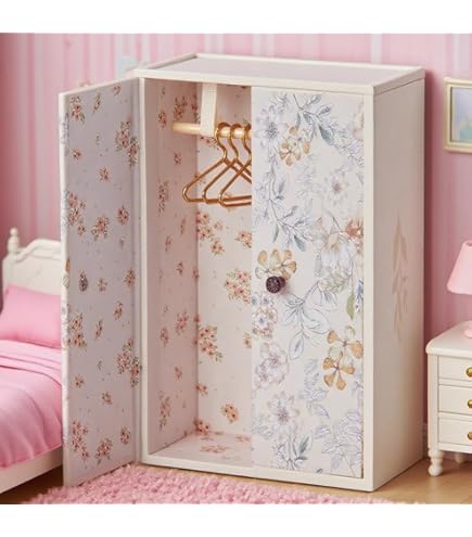 Mini Wardrobe For Doll Clothes Mini - Pink Princess Wardrobe With 6 Hooks & Drawers For 12-18" Doll Clothes Storage Doll Closet Organizer