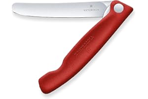 Victorinox Swiss Classic Cuchillo plegable de picnic para senderismo, fruta, verdura, panecillos, salchichas, con hoja recta, extra afilada, Rojo