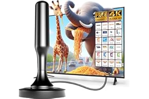 DTB TECH antenne TV intérieur puissante,Antenne TV Intérieur Puissante TNT HD, 2025 avec Base magnétique, Compatible avec Portable Soutien 4K 1080P