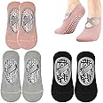 DDUP 3 Pairs Non-Slip Yoga Socks, Yoga Socks for Women Non-Slip Grips & Straps, Ideal for Pilates, Fitness, Ideal for Pilates, Fitness, Ballet, Home Workout