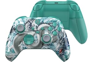 eXtremeRate Coque pour Xbox Series X/S Manette avec Bouton Complète & Grip Antidérapant en Caoutchoutée & Gâchette,ASR Version Coque Plaque Avant & Arrière pour Xbox Core Controller,Dragon de Jade
