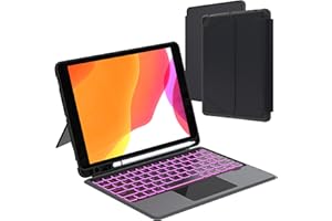 VANKEYPAD Coque clavier pour iPad 9e 2021/8e 2020/7ème 2019 Génération 10.2"/iPad Air 3/iPad Pro 10.5: 7 Couleurs Rétro-éclairé Magnétique Étui Clavier Détachable avec Trackpad | Housse avec Pen Holder AZERTY
