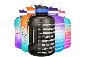BuildLife Water Bottles with Straw - 2.2 Litre Gym Drinks Bottle Time Marked Daily Motivational Half Gallon Water Bottle for Fitness Sports Outdoor (2.2 Litre, Black)