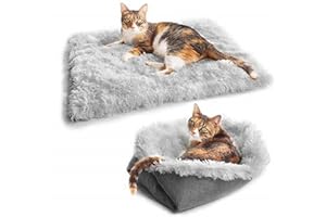 CalmGeek Cat Beds for Indoor Cats, Washable Cat Beds, 2 in 1 Pet Bed Warming Comfortable Blanket Cat Cushion for Small Dogs and Cats (Gray)