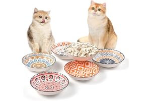 YEAHGO Cat Bowls Ceramic Cat Food Bowl 5.5 Inches Cats Dishes And Bowls Cute Whisker Fatigue Kitten Bowl Wide Shallow Kitten Feeding Plates Set Cats Plate Microwave and Dishwasher Safe
