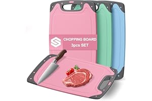 BOCHION Tagliere in Plastica, Set di 3 Taglieri Cucina Professionale, senza BPA, con Scanalatura del Succo e Manico, Tagliere da Cucina Antiscivolo Facile da Pulire e Antibatterico per Verdure, Frutta,Carne