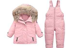 Amissz Invernale Tuta da Sci Ragazzo Ragazza per Bebè Set da 2 Pezzi Leggero Sci Giacche con Cappuccio + Caldo Pantaloni Salopette